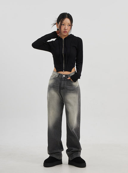 羅紋短款拉鍊連帽衫 CJ330