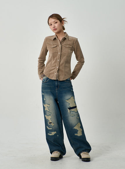 男女通用破洞寬牛仔褲 CD14