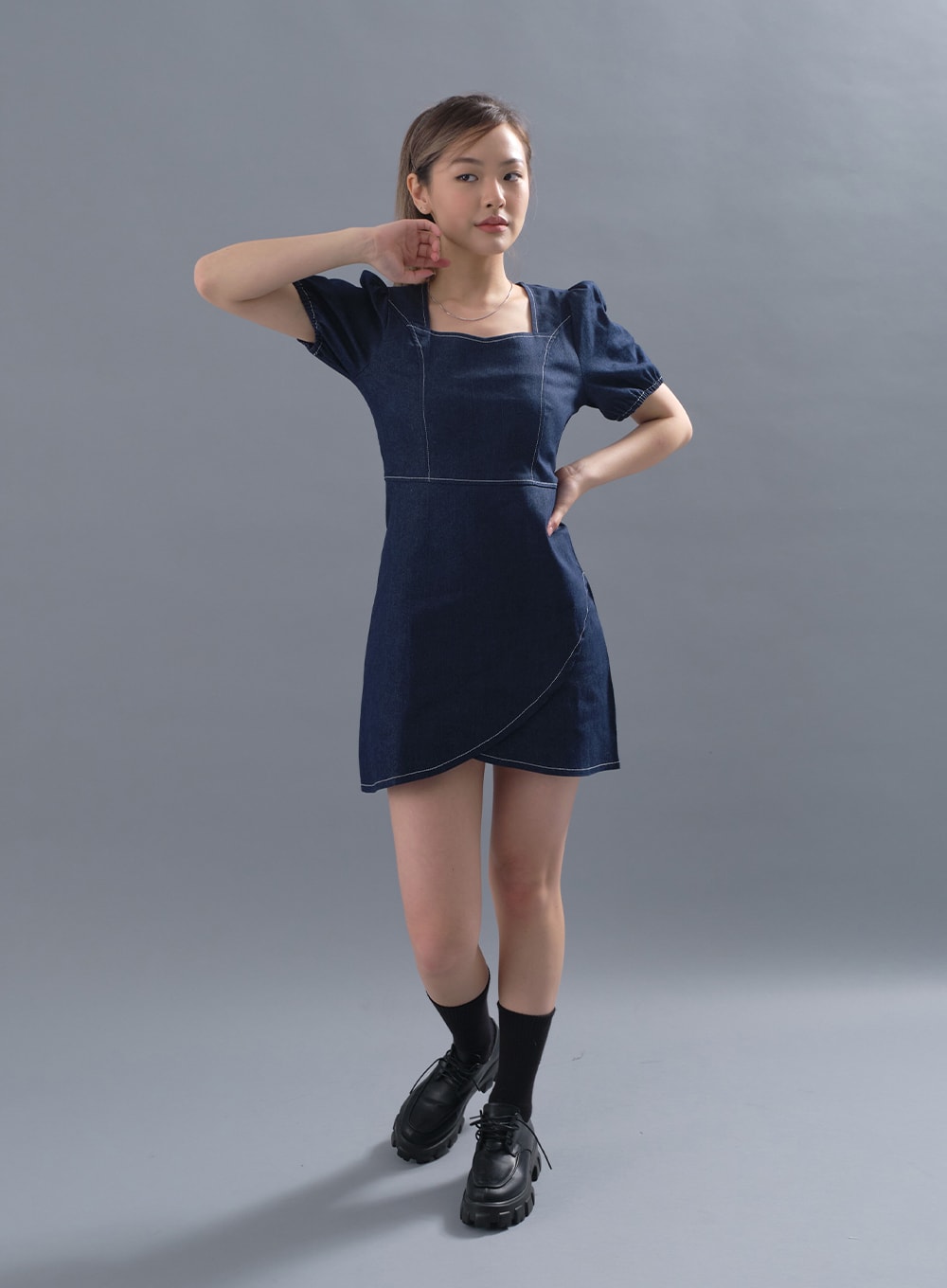 Puff Sleeve Denim Mini Dress CM12