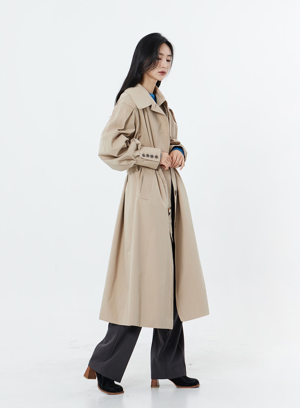 Big Collar Cuffs Detail Trench Coat OS14