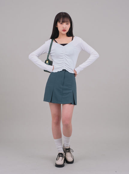 前抽褶短款長袖上衣 C2701 