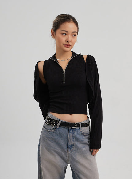 Zipper Sleeveless top Bolero Set CF310