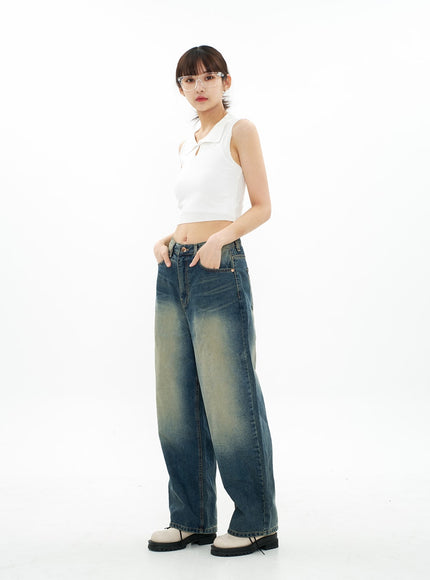 Bleached Wide Leg Denim Pants CA07