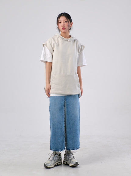 前開衩牛仔長裙 IA305