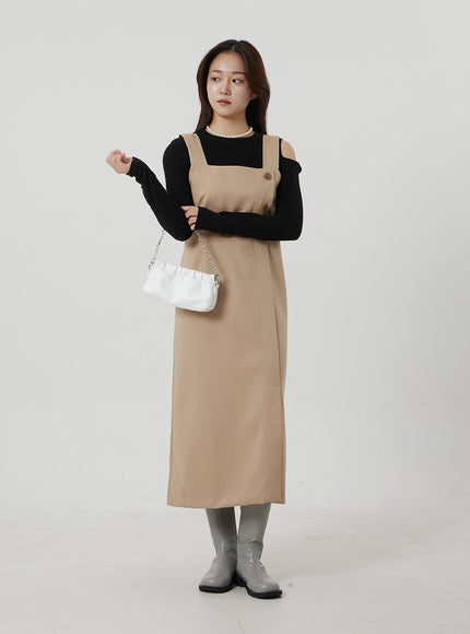 裹身鈕扣長連衣裙 OF307