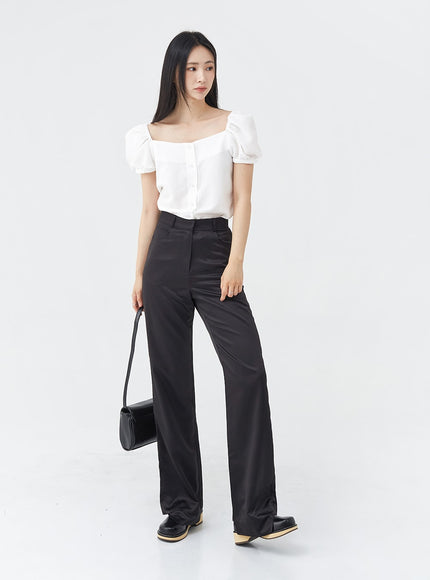Satin Slit Straight Fit Tailored Pants OG10
