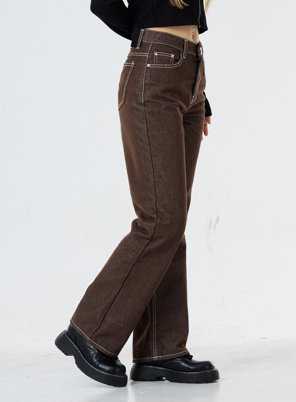 Women Jeans High Waist Brown Pants Y2K Clothing Streetwear