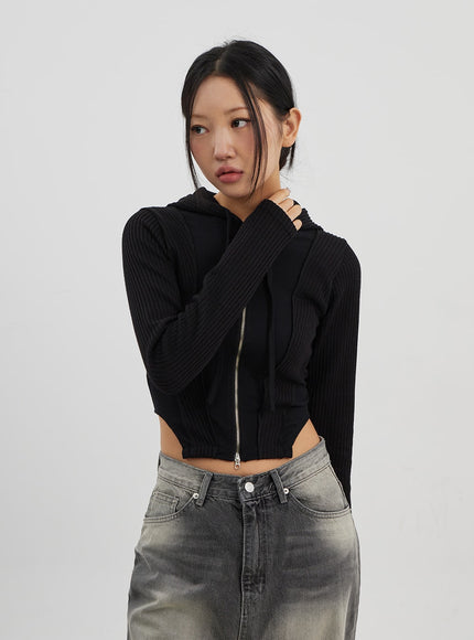 羅紋短款拉鍊連帽衫 CJ330