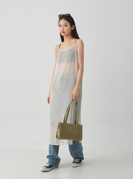 皺紋透明吊帶長連衣裙 CJ08