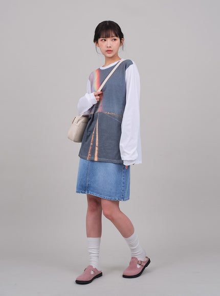 牛仔及膝裙C2701