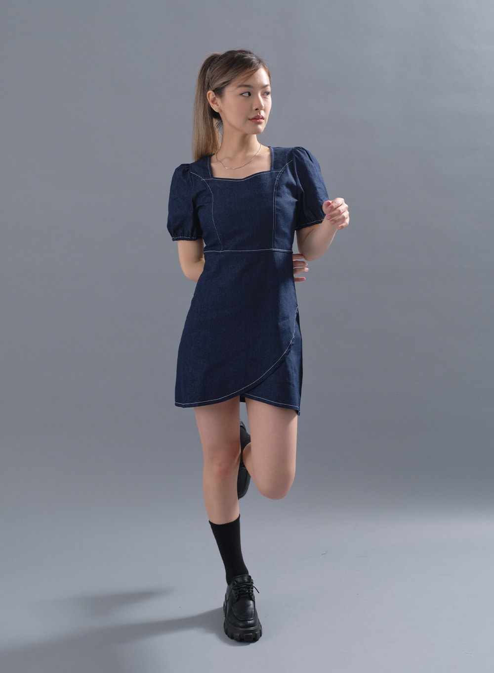 Puff Sleeve Denim Mini Dress CM12