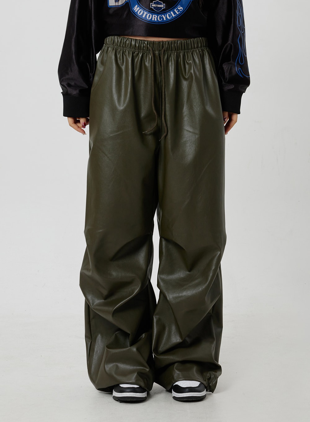 Faux Leather Baggy Track Pants CF303