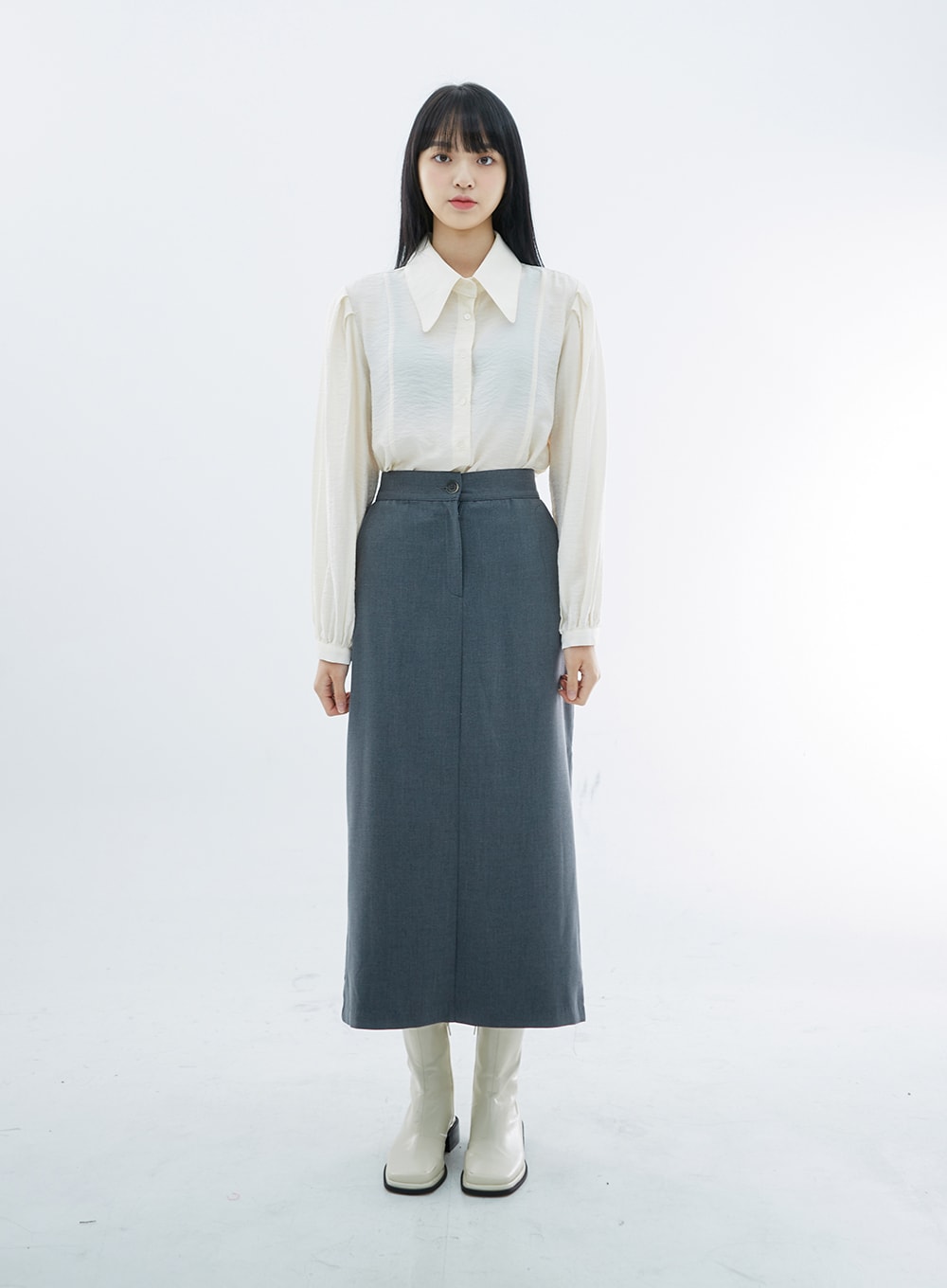 Simple High Waist H-Line Long Skirt OS29