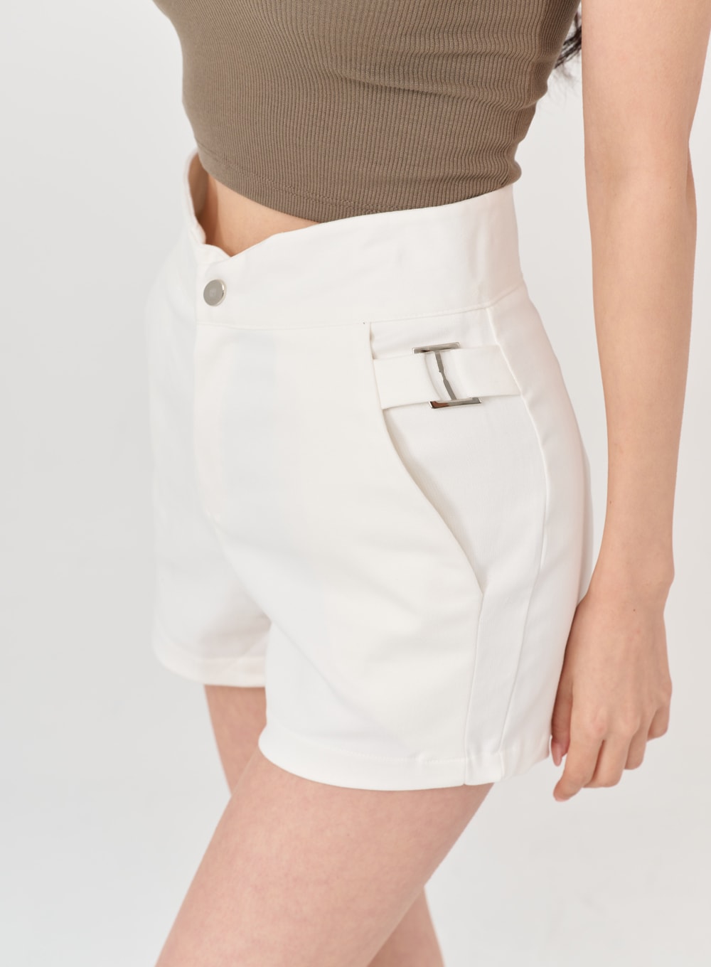 Side Belt Slit High Waist Short Pants IG18 - Lewkin