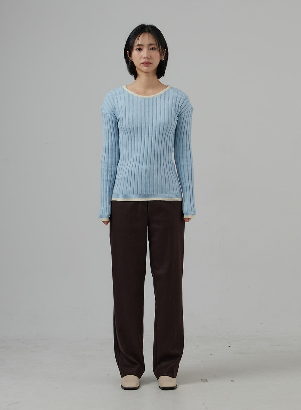 Two Color Ribbed Wide Neck Sweater OD29