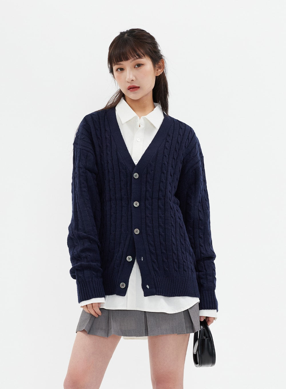 Cable Knit Relaxed Fit Cardigan C7102 - Lewkin