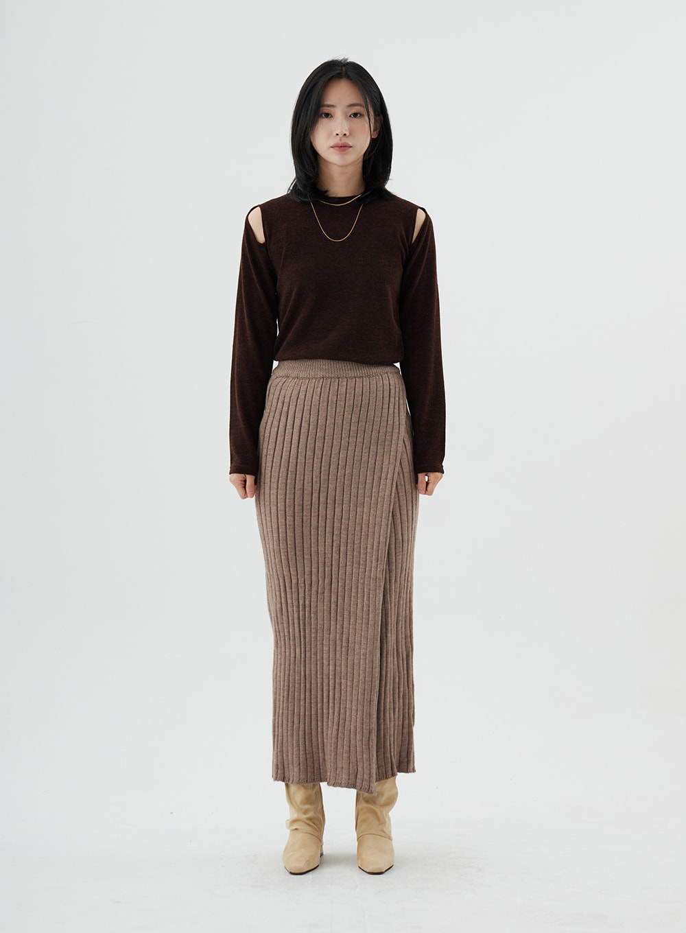 Cross Long Knit Skirt ON02