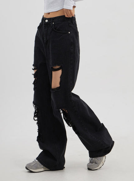 破洞闊腿牛仔褲 CJ319