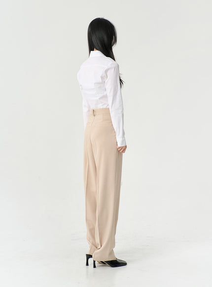 High Waist Pintuck Wide Leg Tailored Pants OS13