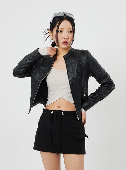 Zip-Up Faux Leather Jacket CF314
