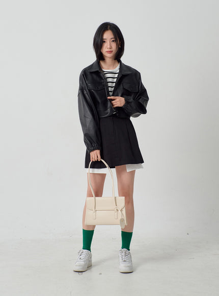 Faux Leather Cropped Jacket OF301