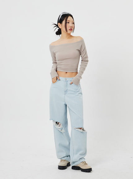 淺色破洞水洗牛仔褲 CF316