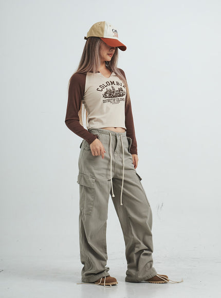 繫帶工裝寬褲 CS08