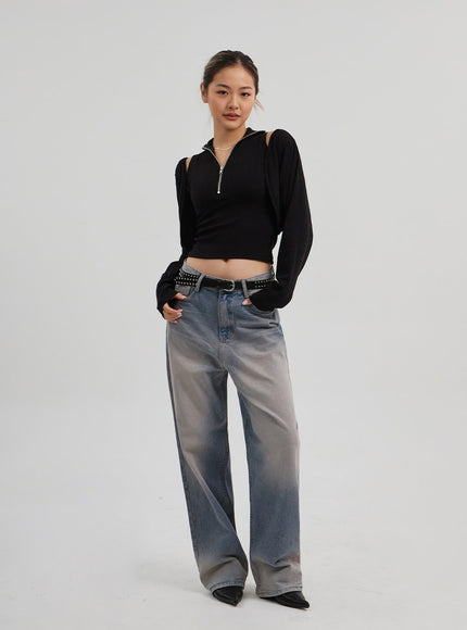 Zipper Sleeveless top Bolero Set CF310