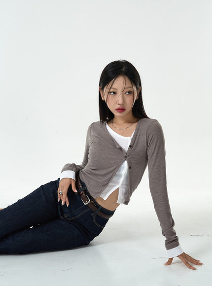 Layered Side Button Cardigan CG10