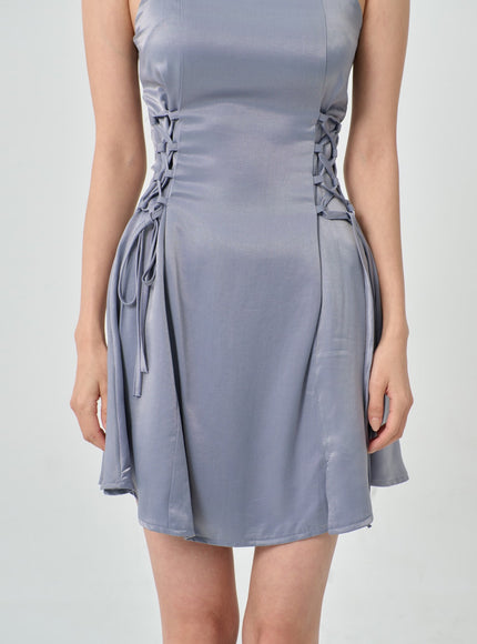 Silky Satin Cross Waist Tie Thin Strap Mini Dress IO27 - Light purple S Silky Satin Cross Waist Tie Thin Strap Mini Dress IO27 - Light purple S