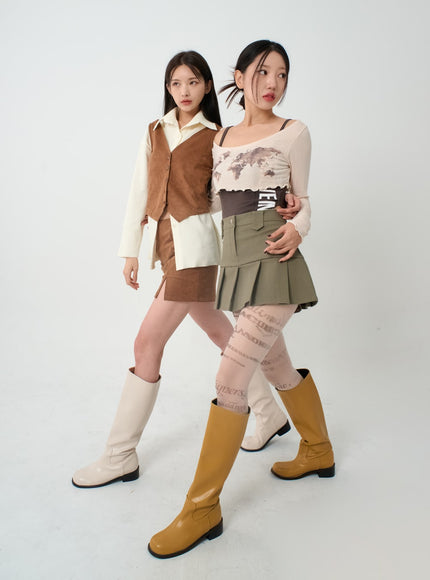 Semi Pleated Mini Skirt IO12