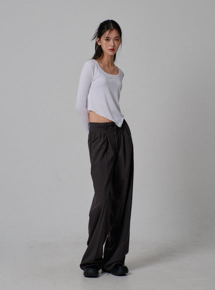 Scoop Neck Unbalanced Cropped Top IJ313