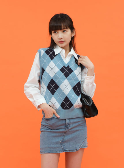 菱形圖案背心 C1703 