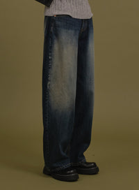 Washed Wide Denim Pants - Lewkin