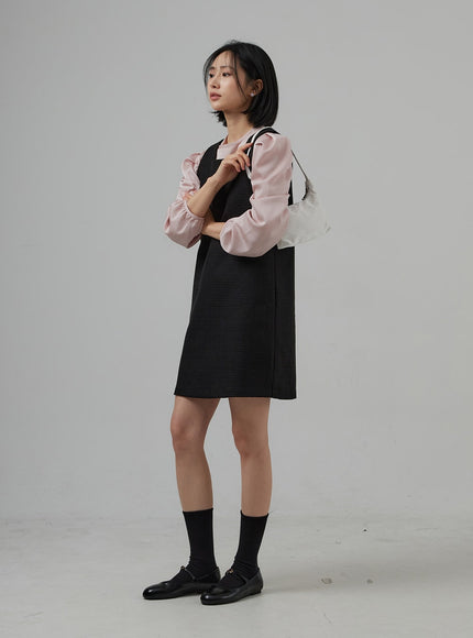 Square Neck Sleeveless Tweed Mini Dress OD29