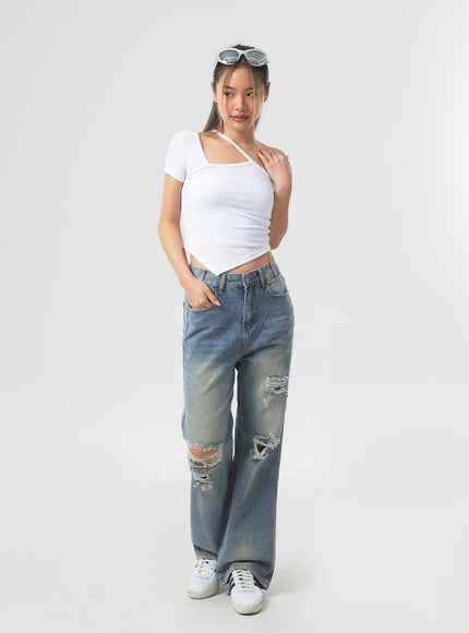 低腰破洞寬牛仔褲 CA303