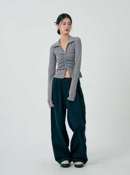 荷葉邊拉鍊長袖上衣 ID08