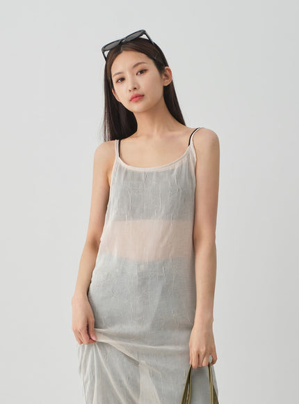 皺紋透明吊帶長連衣裙 CJ08