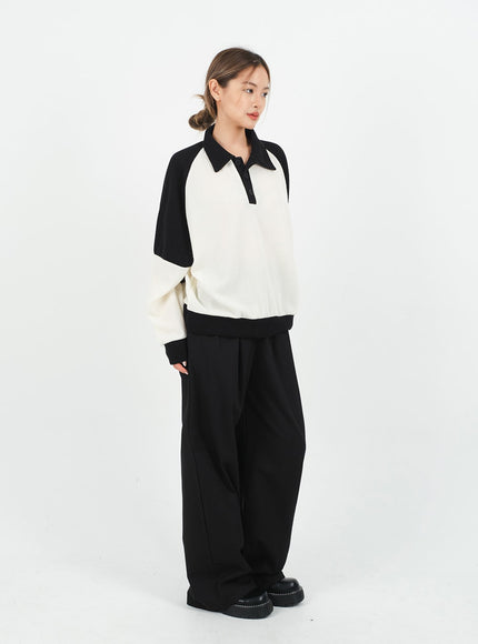 Mid-rise Wide Banded Cotton Pants CA08