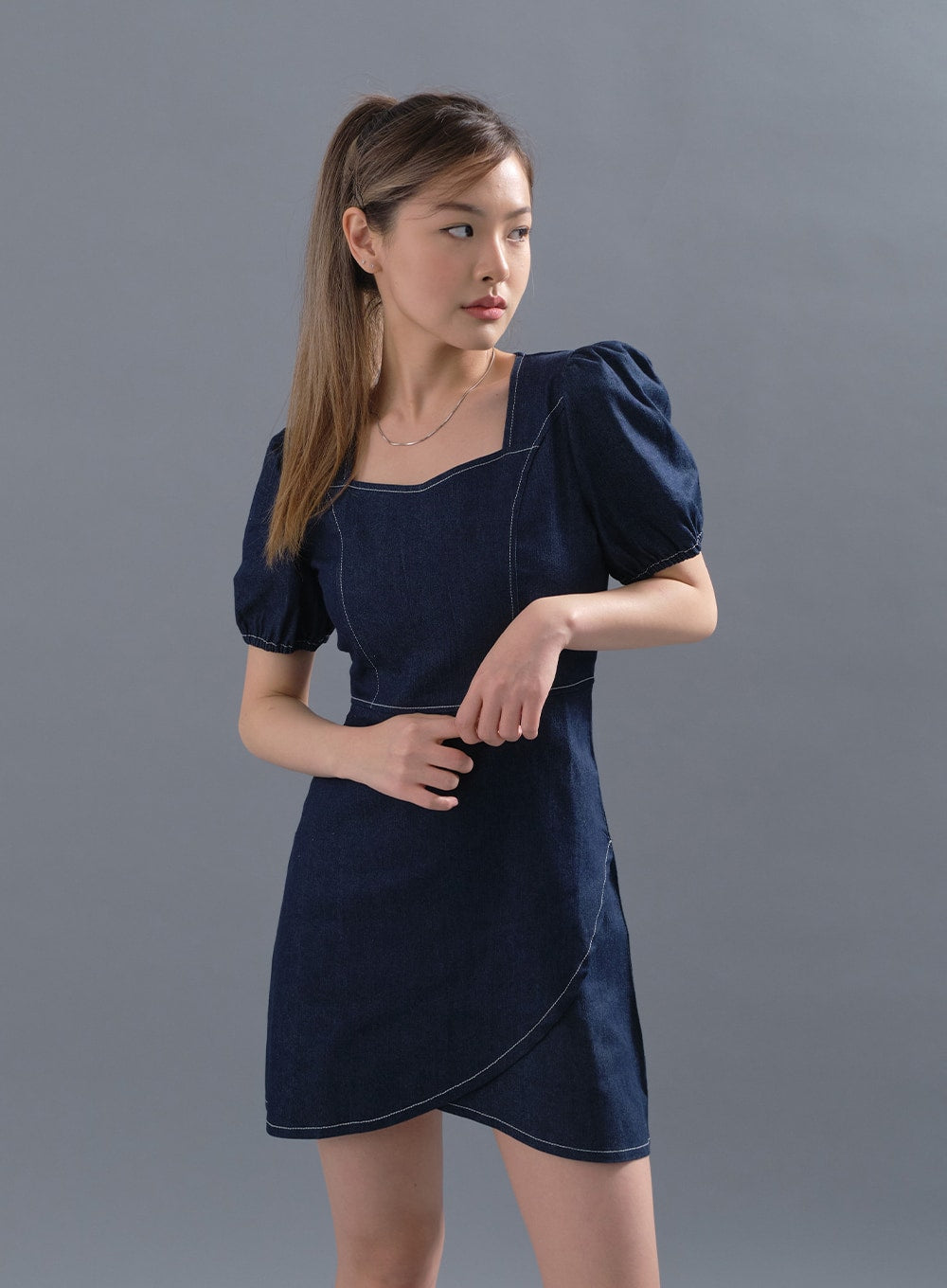 Puff Sleeve Denim Mini Dress CM12