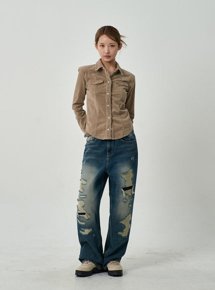 男女通用破洞寬牛仔褲 CD14