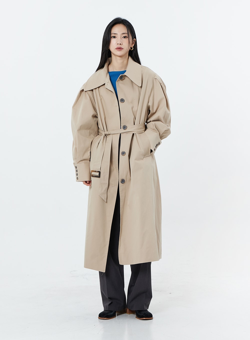 Big Collar Cuffs Detail Trench Coat OS14