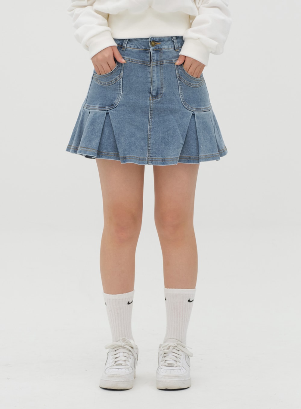 SHEIN Teen Girl Solid Pleated Raw Hem Denim Skirt | SHEIN USA
