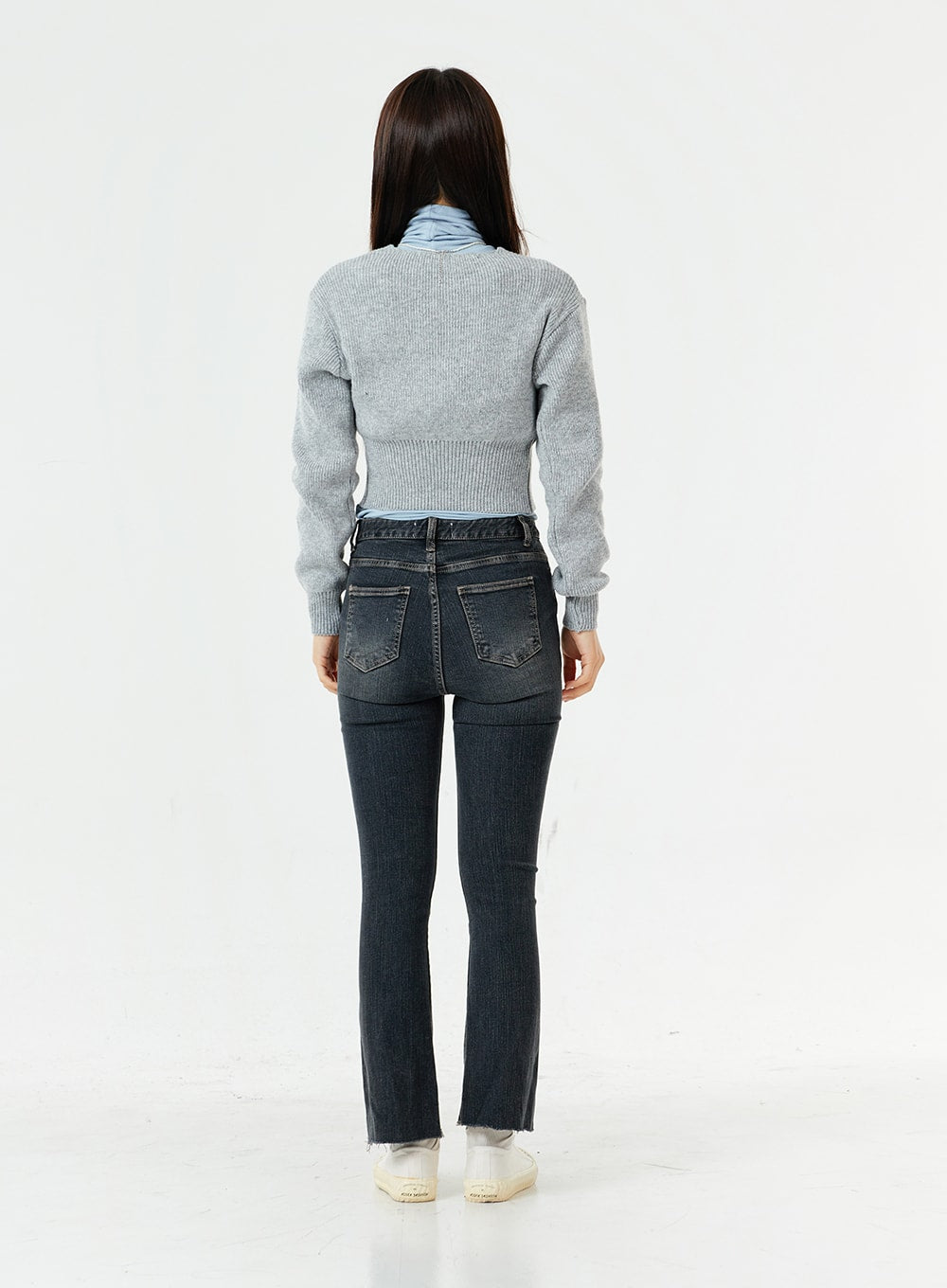 Slim Fit Vitage Washed Raw Hem Jeans OS13