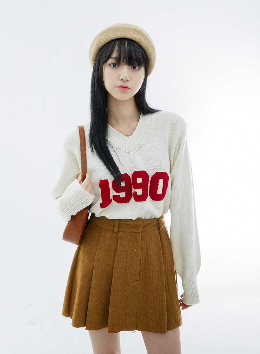 Cutted Hem Wool Pleated Mini Skirt OS20