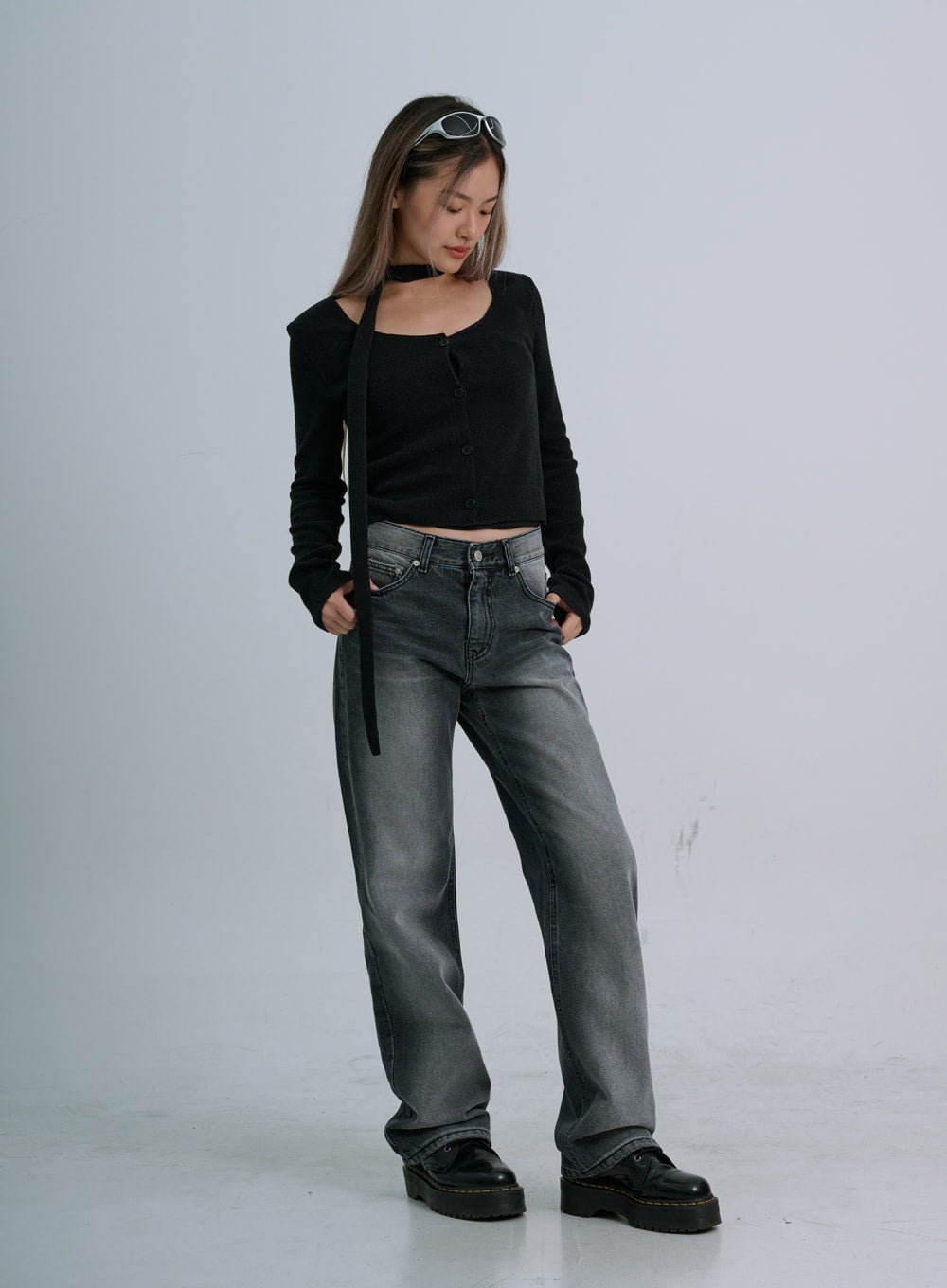 Triangular Cut Wide Denim Pants BU15 - Lewkin