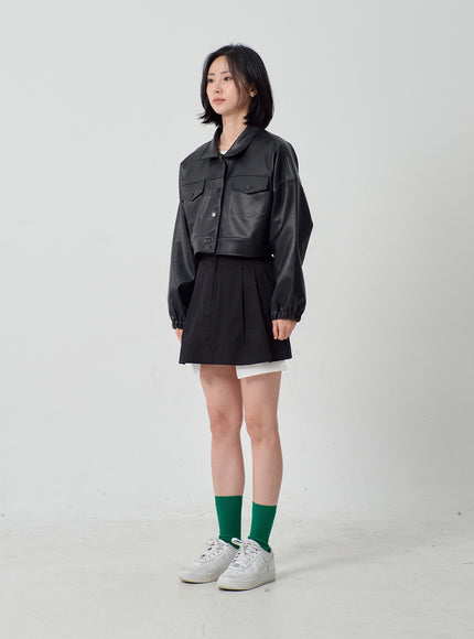 Faux Leather Cropped Jacket OF301