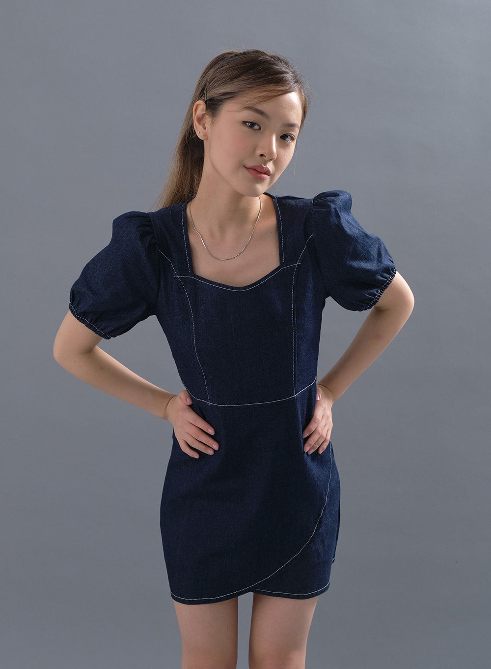 Puff Sleeve Denim Mini Dress CM12