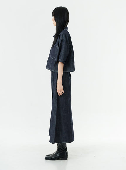 Stitch Denim Set-Up Blouse with Pocket OG23
