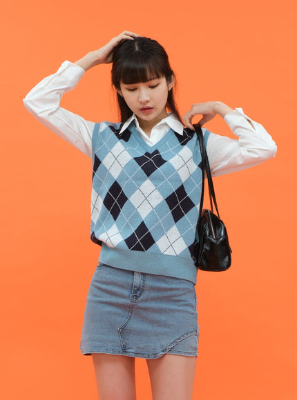 菱形圖案背心 C1703 